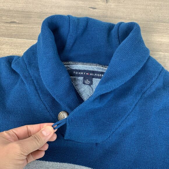 Mens Tommy Hilfiger Sweater XL Cotton Blue Collared Heavy Pullover Long Sleeve - Picture 8 of 11